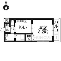 阪急京都本線 桂駅 徒歩10分の賃貸マンション 2階1Kの間取り