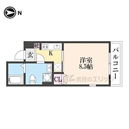 ATTRICE大将軍 4階1Kの間取り