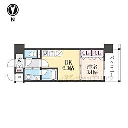 リシュドール梅小路 1DKの間取図画像