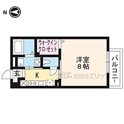 カノン桂川 1Kの間取図画像