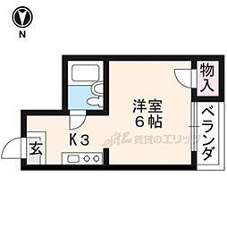 第二加藤ハイツ相国寺北 ワンルームの間取図画像