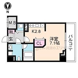 プレコート上鳥羽 1Kの間取図画像