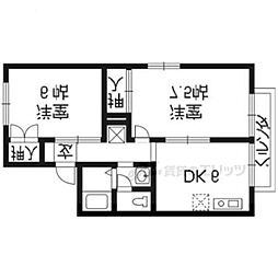 ハイカムール嵐山A 2DKの間取図画像