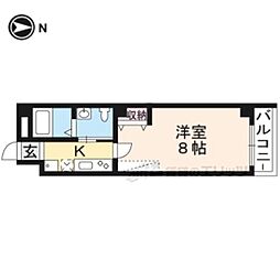 京福電気鉄道北野線 北野白梅町駅 徒歩15分の賃貸マンション 2階1Kの間取り