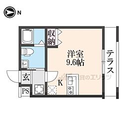 フラッティ北山II 1階ワンルームの間取り