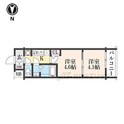JR山陰本線 二条駅 徒歩15分の賃貸マンション 5階2Kの間取り