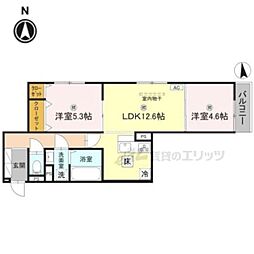 D-ROOM SAGARIMATSU 1階2LDKの間取り