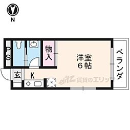 大徳寺温泉マンション 2階1Kの間取り