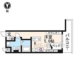 京都市営烏丸線 北山駅 徒歩8分の賃貸マンション 3階1Kの間取り
