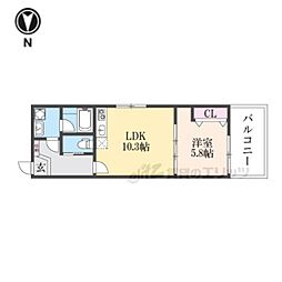 京都市営烏丸線 四条駅 徒歩10分の賃貸マンション 2階1LDKの間取り