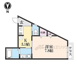 京阪本線 神宮丸太町駅 徒歩15分の賃貸アパート 1階1Kの間取り