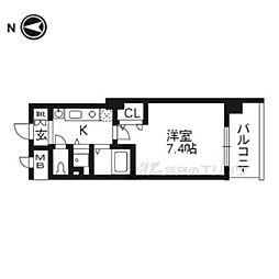 プレサンス京都修学院 2階1Kの間取り