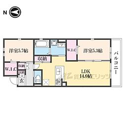叡山電鉄叡山本線 元田中駅 徒歩18分の賃貸アパート 2階2LDKの間取り