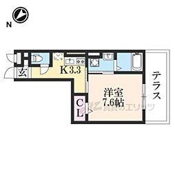 Ｃｒｅｓｃｅｒｅ洛北 1階1Kの間取り