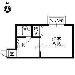 ガーネット哲学道 2階1Kの間取り