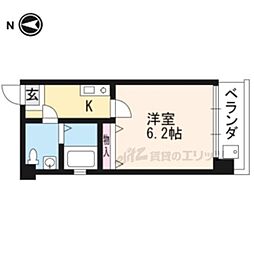 バウハウス北白川 2階1Kの間取り
