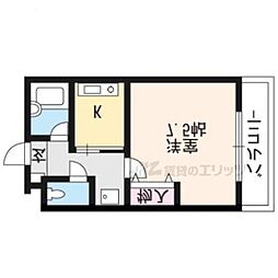 京都市営烏丸線 北山駅 徒歩5分の賃貸マンション 2階1Kの間取り