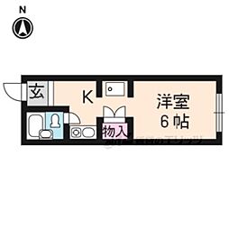 パインフィールド北白川 1Kの間取図画像