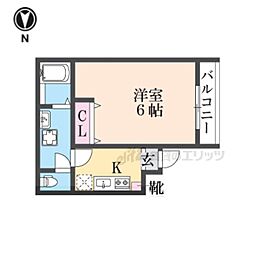 GRANDIOR北白川 1Kの間取図画像