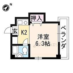 ラルン柏野 1Kの間取図画像