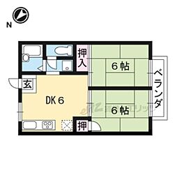 プレジール礒田 2階2DKの間取り