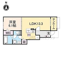 JR湖西線 比叡山坂本駅 徒歩18分の賃貸アパート 1階1LDKの間取り
