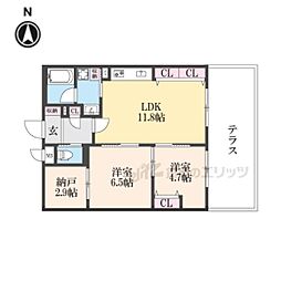 インサイトルポ山科新十条 1階2LDKの間取り