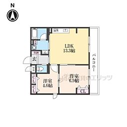 京都地下鉄東西線 椥辻駅 徒歩6分の賃貸マンション 4階2LDKの間取り