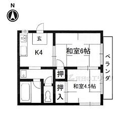 北白川ローズハイツ 2階2Kの間取り