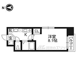 京都市営烏丸線 四条駅 徒歩6分の賃貸マンション 3階1Kの間取り