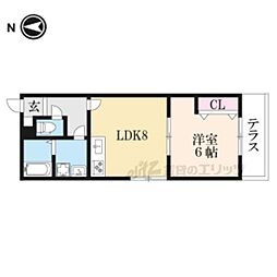 京阪本線 藤森駅 徒歩8分の賃貸アパート 1階1LDKの間取り