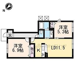 京阪石山坂本線 松ノ馬場駅 徒歩12分の賃貸アパート 1階2LDKの間取り
