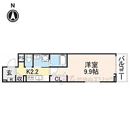 京都地下鉄東西線 東野駅 徒歩13分の賃貸アパート 2階1Kの間取り