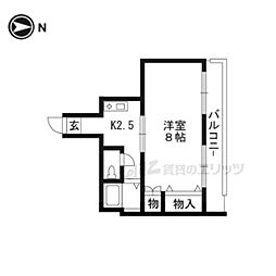 ヤマシナアーバンコテージ 2階1Kの間取り