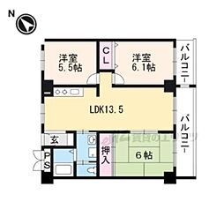 京阪石山坂本線 島ノ関駅 徒歩2分の賃貸マンション 2階3LDKの間取り