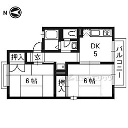 コスミックウィング小栗栖 1階2DKの間取り