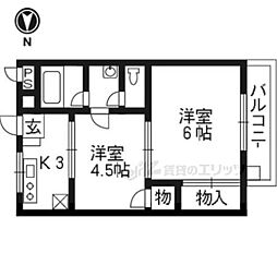 松井マンション 2階2Kの間取り