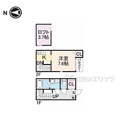 ハーモニーテラス椥辻中在家町 1Kの間取図画像