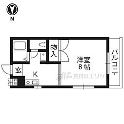山科ガーデンハイツ 1階1Kの間取り