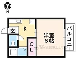 京都地下鉄東西線 東野駅 徒歩15分の賃貸アパート 2階1Kの間取り
