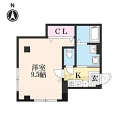 京阪本線 東福寺駅 徒歩16分の賃貸マンション 2階1Kの間取り