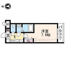 グランディール銀閣寺 2階1Kの間取り