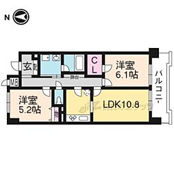 京都地下鉄東西線 東野駅 徒歩5分の賃貸マンション 7階2LDKの間取り