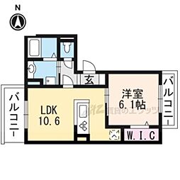 グランスタ花山 2階1LDKの間取り