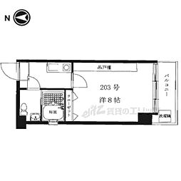バウハウス北白川 2階1Kの間取り