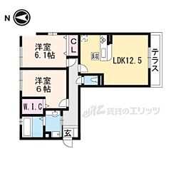 カーサラフィネ瀬田B 2LDKの間取図画像