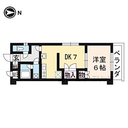 パインベルテ御陵 1DKの間取図画像