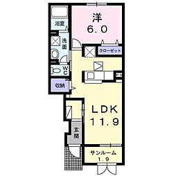アルバーダ大道A 1LDKの間取図画像