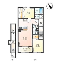 新発田市御幸町4丁目アパート 2LDKの間取図画像