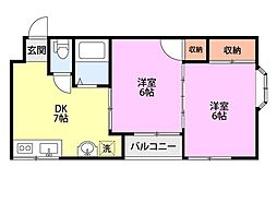 T&K上木戸 2DKの間取図画像